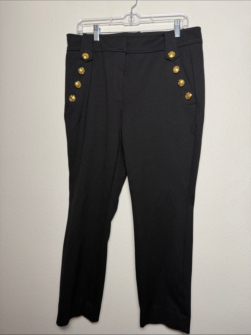White House Black Market Black Straight Leg Pants with Gold Buttons